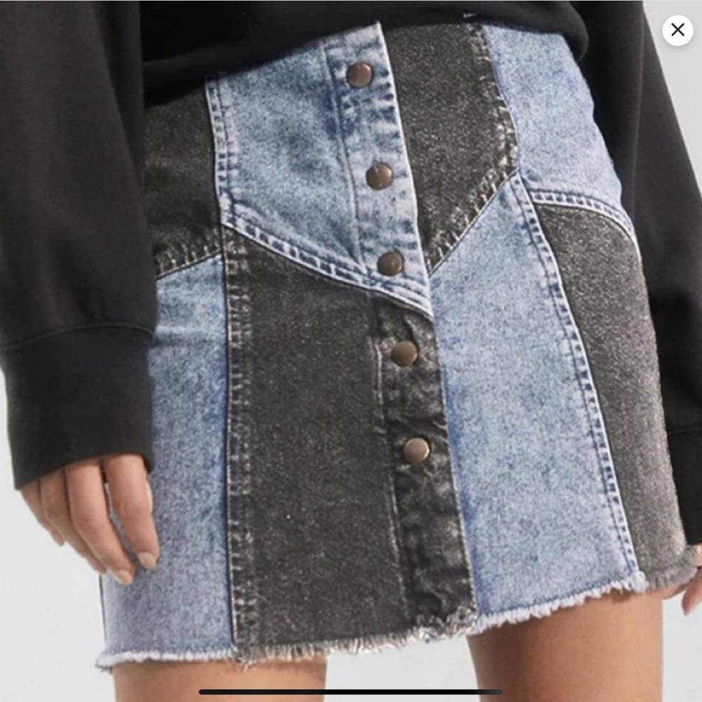 RAILS Oakwood Skirt Acid Patchwork Denim Blue Black Size 28